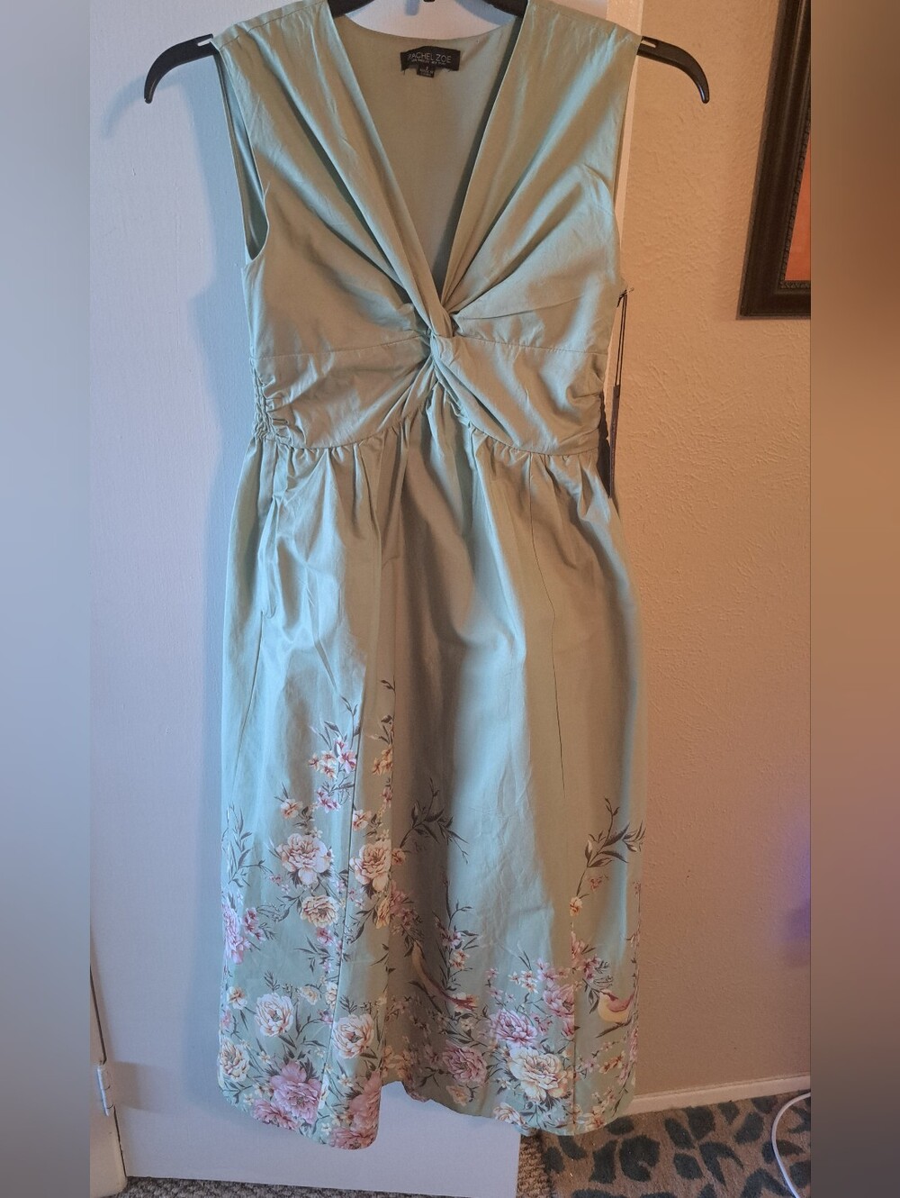 Rachel Zoe Size 2 NWT 97% Cotton  2% Spandex Sage Floral Dress With Pockets - Picture 2 of 8